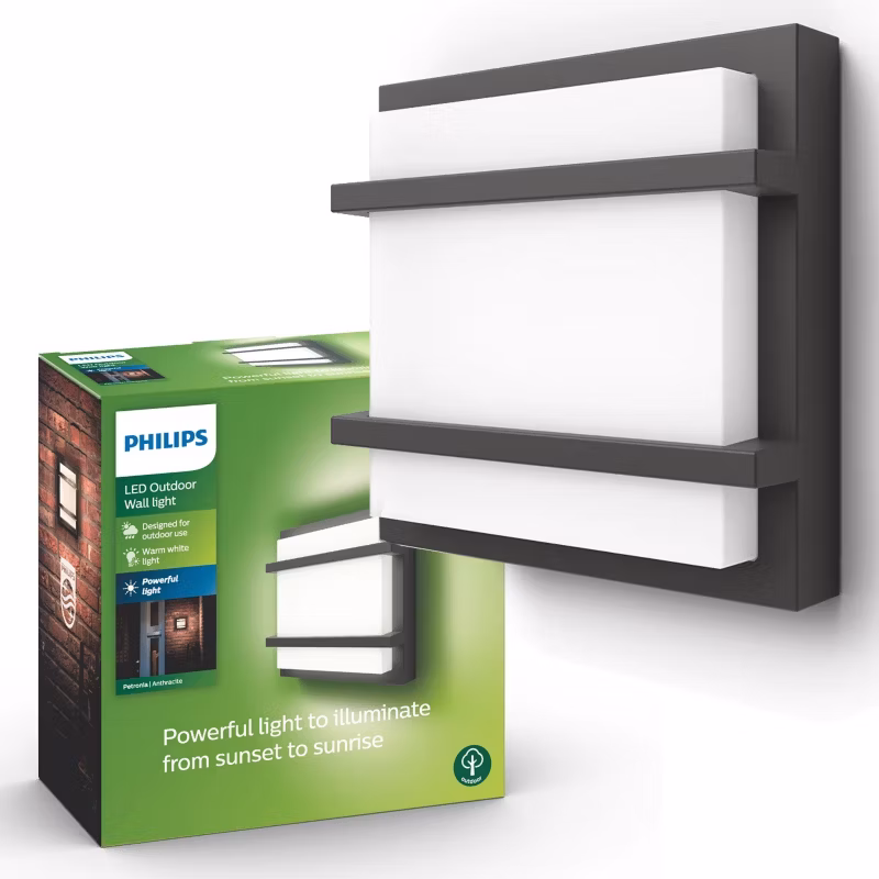 Kinkiet Ogrodowy Philips Lampa Elewacyjna Zewnętrzna LED 12W 1200lm 2700K IP44 Antracyt Petronia 1 szt.