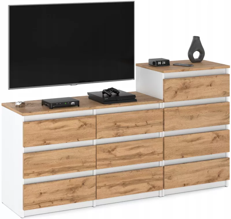 Komoda Z 10 Szufladami Stiv-Meble Biały Mat Dąb Wotan Zestaw Komód 160X33,5X92,5 CM 1szt.
