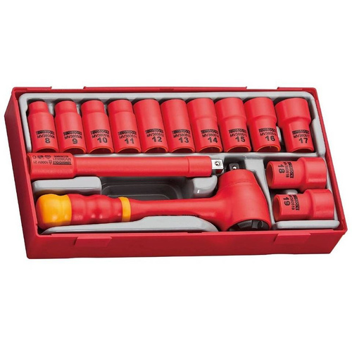 Zestaw grzechotka + nasadki Teng Tools TTV3814 1000V chwyt 3/8″ – 14 elementów