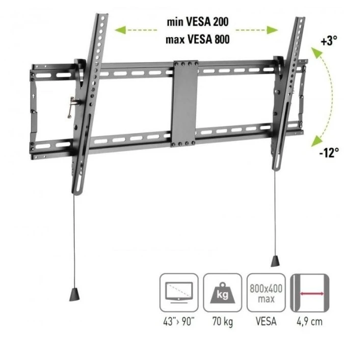 Uchwyt Ścienny TV LCD/LED 43‑90 Cali 70kg Uchylny Slim 49mm