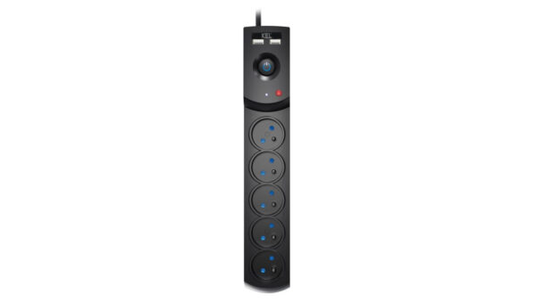Przedłużacz przeciwprzepięciowy professional 5 gniazd 2xUSB 5m 10A 230V 2300W czarny W-100045