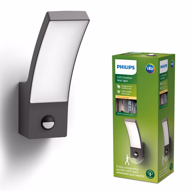 Kinkiet Ogrodowy Philips Lampa Elewacyjna Zewnętrzna LED 12W 1100lm 2700K IP44 z Czujnikiem Ruchu i Zmierzchu Antracyt 1 szt.