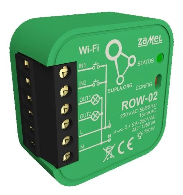 SUPLA Odbiornik dopuszkowy WI‑FI 2‑kanałowy dwukierunkowy ROW‑02 SPL10000003