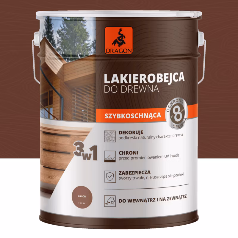 Lakierobejca do drewna szybkoschnąca Dragon Mahoń 5L