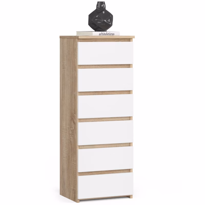 Komoda Akord CL6 Dąb Sonoma 40 cm 6 szuflad kolor Biały mat 40x35x109 cm 1 szt.