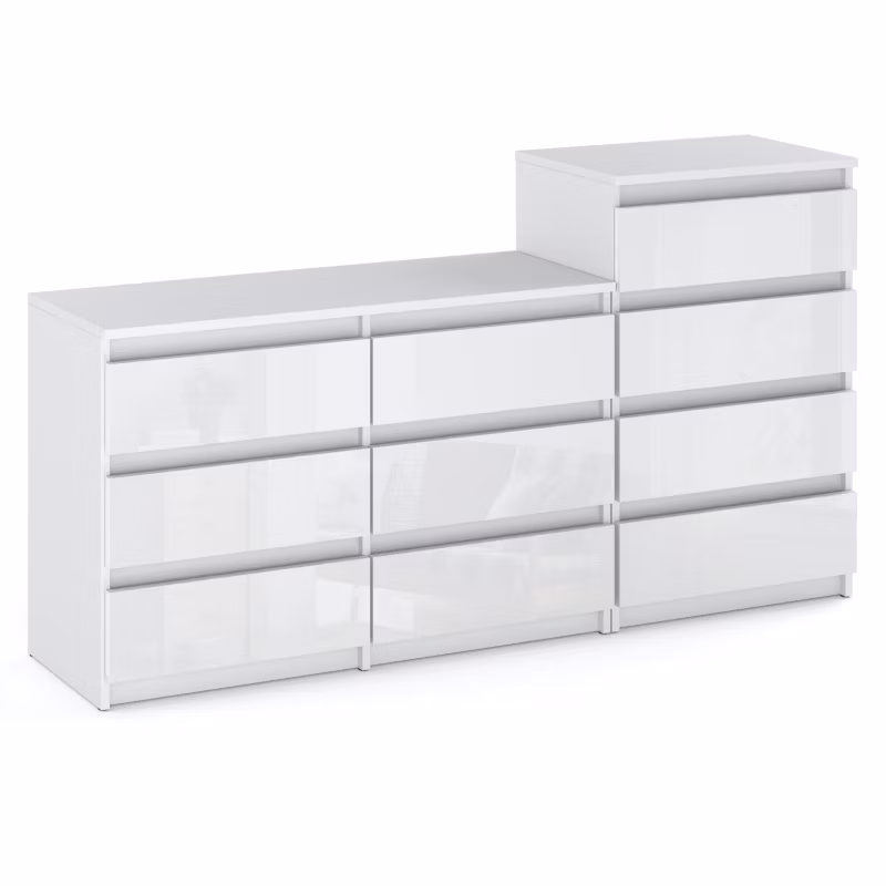 Komoda Z 10 Szufladami Stiv-Meble Biały Mat Biały Połysk Zestaw Komód 160X33,5X92,5 cm 1szt.