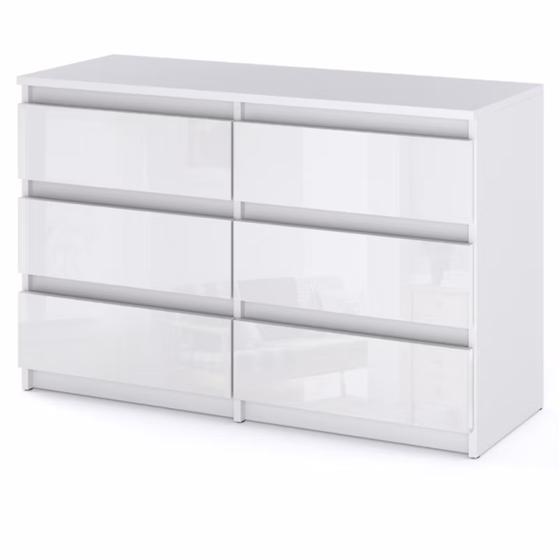 Komoda Hurtownia-Mebli Szuflady 6 Hugo Średnia 100cm Biały Mat Biały Połysk 100×33.5×71.5 cm 1szt.