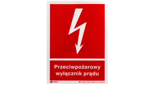 Naklejka ostrzegawcza /Przeciwpożarowy wyłącznik prądu 150×205/ 31P/F1/FS /5szt./