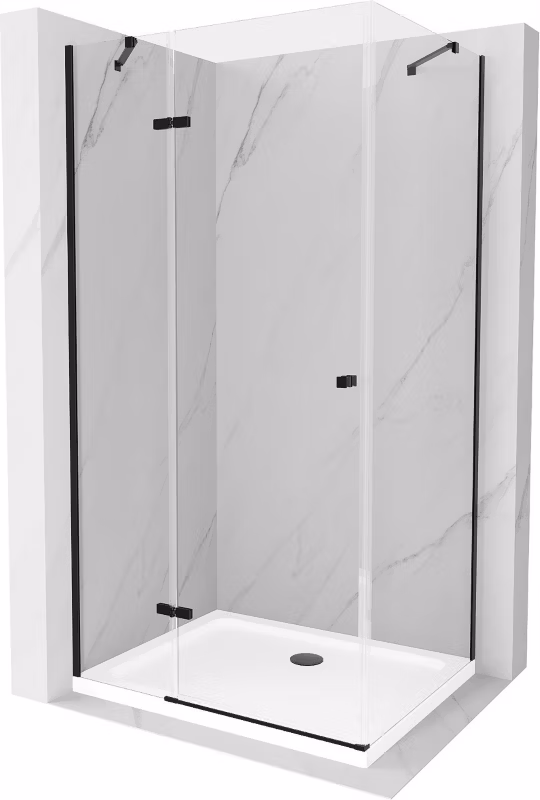 Kabina prysznicowa Mexen Roma uchylna 70 x 100 cm transparent czarna + brodzik Flat biały