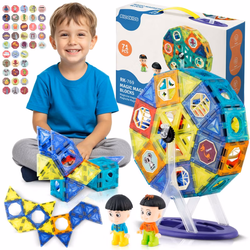 Klocki magnetyczne konstrukcyjne Ricokids RK-769 zestaw 71 el. Karuzela 1szt.